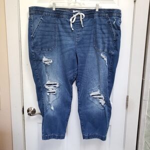 Lane Bryant Blue Mid Rise Boyfriend Jogger Distressed Pull On Jeans